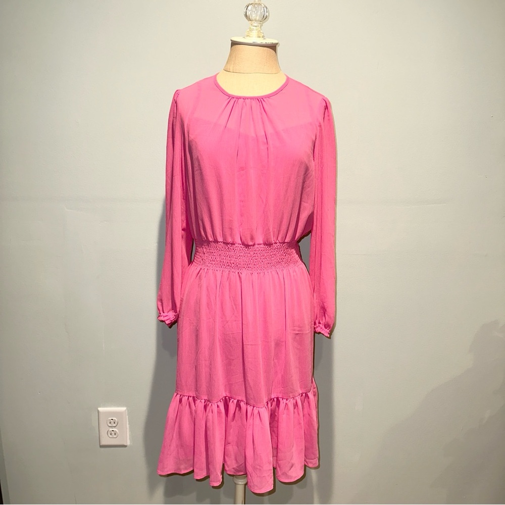 J. Crew Pink Chiffon Long Sleeve Dress